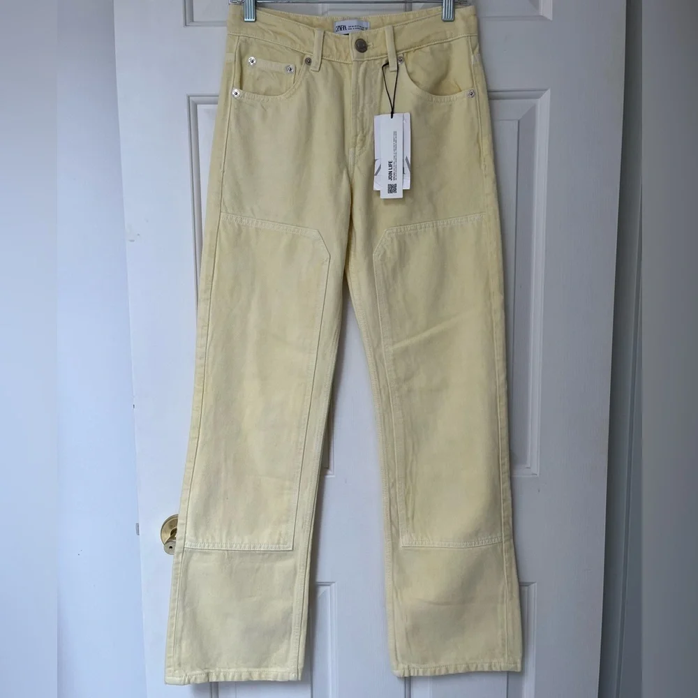 NWT ZARA Mid Rise Patch Pocket Yellow Jeans 2 - Picture 6 of 16
